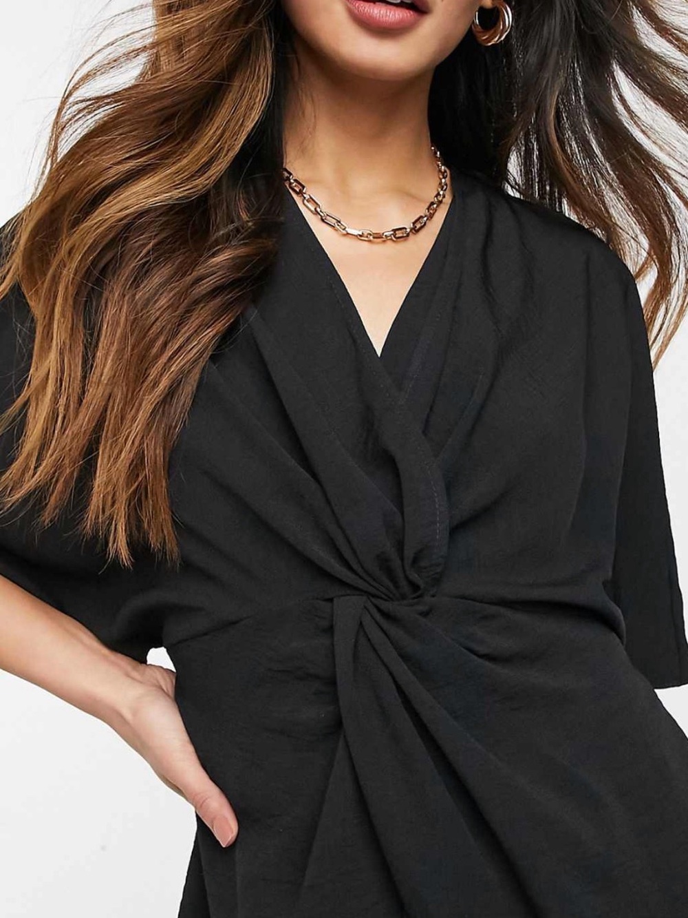ASOS Black Twist-Front V-Neck Blouse